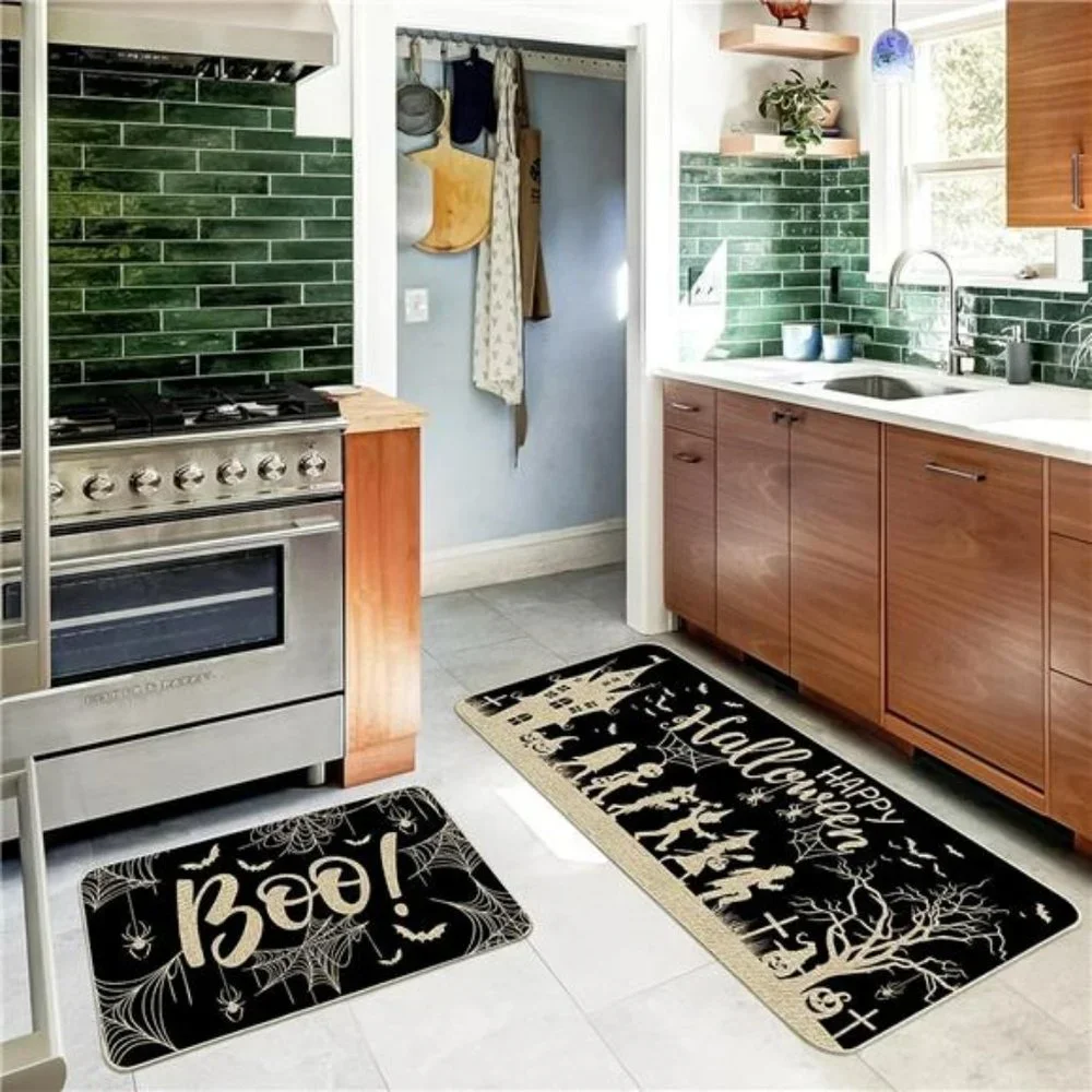 Halloween Kitchen Mats Set of 2,  Kitchen Rugs and Mats, 17x29 Inch-17x47 inch